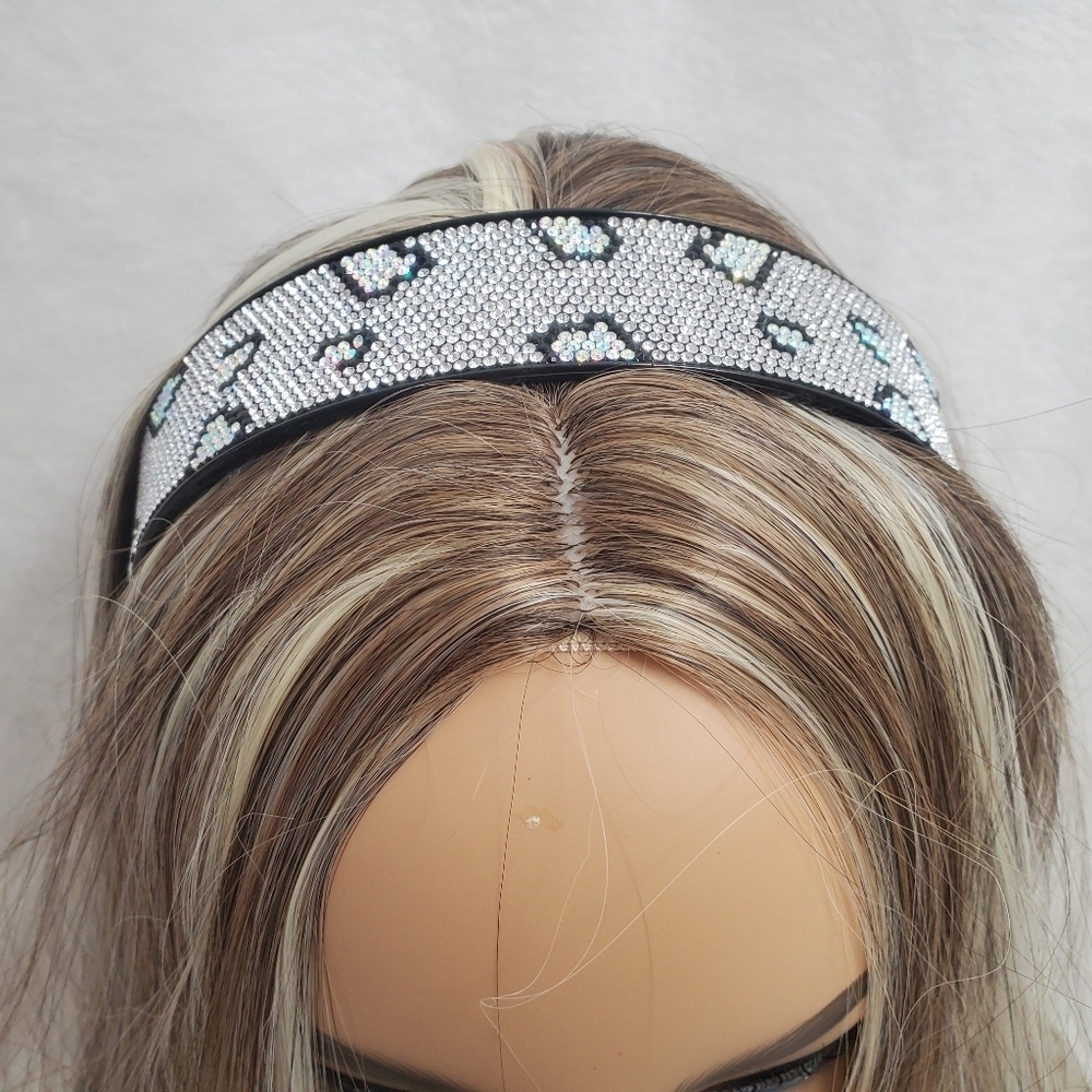 White Holograph Crystals Leopard Hairband 1.25" - Picture 3 of 7